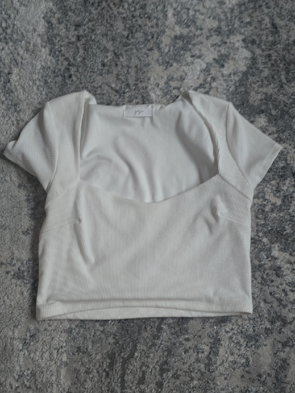 White Ribbed Square-Neck Crop Top